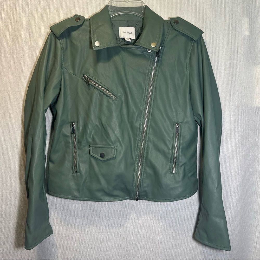 Nine West Women’s Sleek Green Faux Leather Moto Jacket size small